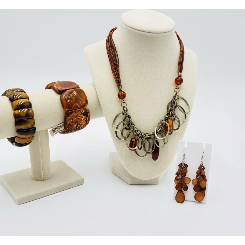 Boho‎ Festival Jewelry Set Coachella Statement Necklace Earrings Bracelets Amber